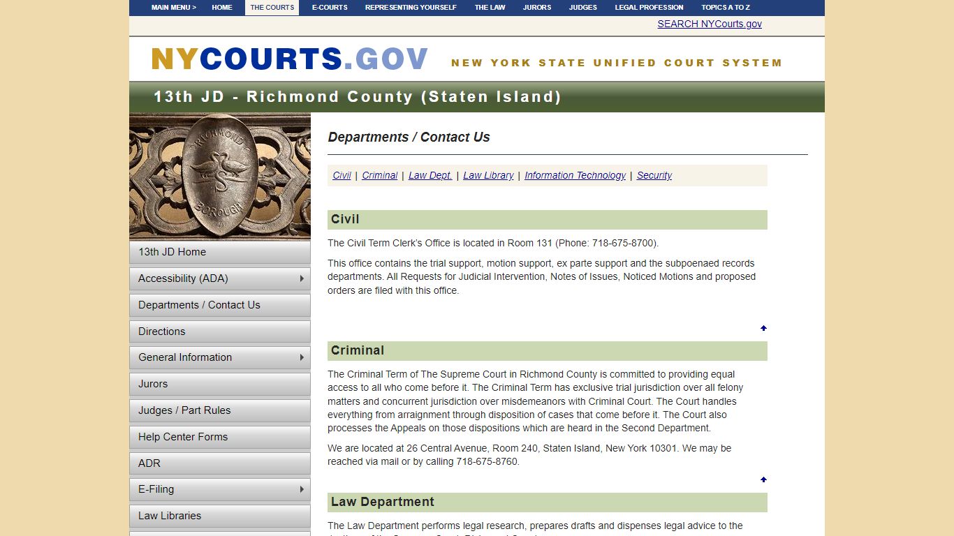 Departments / Contact Us | NYCOURTS.GOV - Judiciary of New York